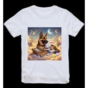 Mancs és Nyuszi szép álmokat gyermek póló. Fehér szinben. Méret: 98-140